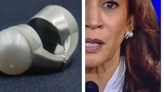 Trump harris debate conspiracy microphone earrings