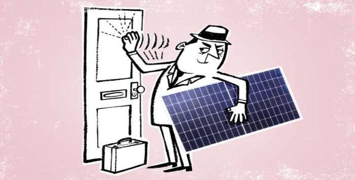 Spectacular burnout solar panel salesman