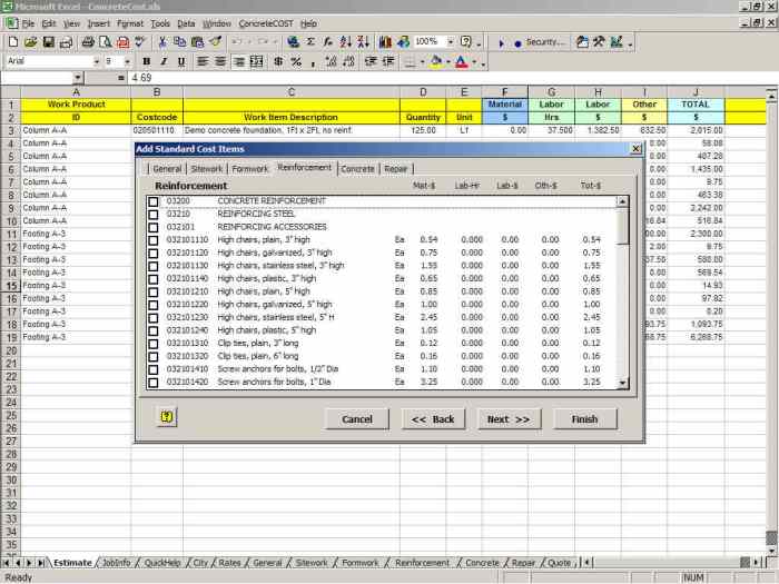 Concrete estimating software